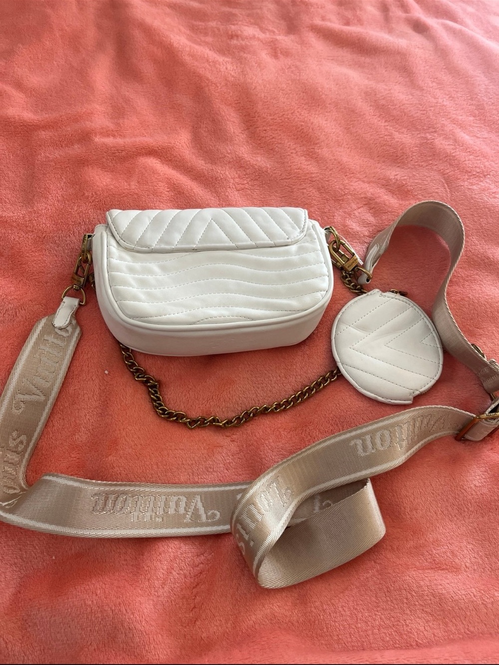 White Quilted Crossbody Bag with Coin Pouch